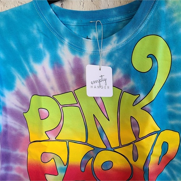 Pink Floyd Rainbow Colorful Tie Dye Cropped Logo Graphic Tee NWT SZ M - Picture 5 of 8